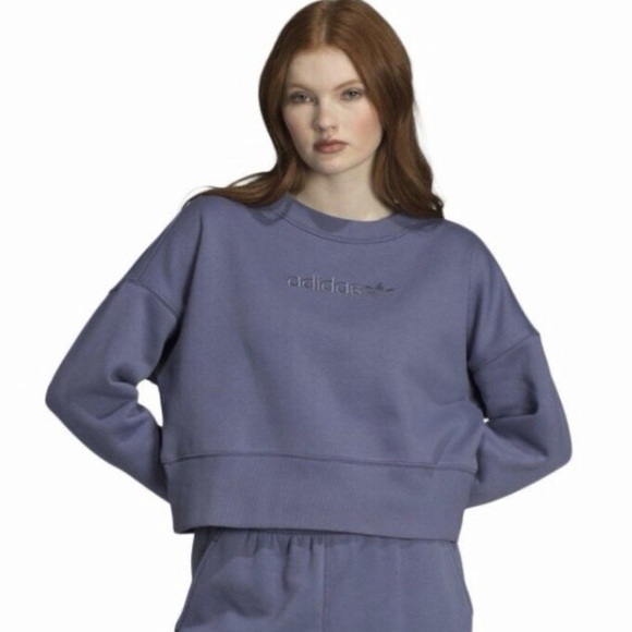 Adidas Crop Sweatshirt Crew Neck Pullover with Emroided Logo - Small - Picture 1 of 14